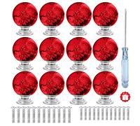 Anjuu 12 pcs 30 mm forme ronde Bubble Verre de Cristal Placard avec vis tiroir de poignée de traction utilisés pour la cuisine, commode, porte, armoire Rouge