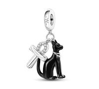 Anka Pendentif en argent sterling 925 avec croix en forme de chat noir compatible avec les bracelets à breloques Pandora