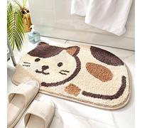 Ankah Tapis de Douche, Baignoire, Tapis de Salle de Bain, antidérapant, Absorbant, Motif Adorable Tapis Doux Sec pour Porte Image de Chat, 45,7 x 66 cm, Beige