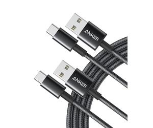 Anker Câble USB C, lot de 2 Cables de Charge USB-A vers USB-C, 331 usb c vers USB 2.0 Double Tressé, en Nylon de Type C, pour iPhone 17/17 Plus/17 Pro/17 ProMax Samsung Galaxy S10+, LG V30(1,8m, Noir)