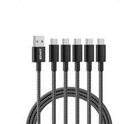 Anker cable USB C, lot de 5 cables de charge USB-A vers USB-C, 331 usb c vers USB 2.0 double tressé, en nylon de type C, pour iPhone 16/16 Plus/16 Pro/16 ProMax Samsung Galaxy S10+, LG V30(1,8m, Noir)