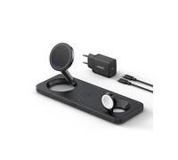 Anker Chargeur Induction iPhone 15W Station de Recharge à Induction 3-en-1 Pliable, Ultra Rapide Certification Qi2, pour iPhone séries 16/15, AirPods, Apple Watch(Chargeur USB-C et câble Inclus)