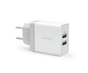 Anker Chargeur USB 24 W, 2 Ports | Chargeur secteur mural universel PowerIQ pour iPhone X/8/8 Plus/7/7 Plus/6/6s/5/5s/5c, iPad, Samsung Galaxy/Note, LG, Nexus