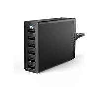 Anker Chargeur USB Secteur USB PowerPort 6 Ports 60 W - Chargeur Mural avec Technologie PowerIQ, Adaptateur de Voyage pour Smartphones et tablettes : iPhone, iPad, Samsung et Autres