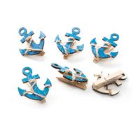 Anker Lot de 6 pinces décoratives en bois - Décoration de table - Petite décoration maritime - Cadeaux d'été, plage et mer - Pour baptême et communion - 5,5 x 4,5 cm