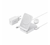 Anker MagGo 3-en-1 station de charge, support de charge sans fil Qi2 15W, compatible MagSafe, chargeur Apple Watch, Pour iPhone 16/15/14, AirPods, Apple Watch 9 ( Avec adaptateur secteur USB-C 40W )