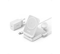 Anker MagGo Chargeur Induction iPhone 3 en 1 Magsafe 15W, Base de Recharge sans Fil Certification Qi2 Compatible avec MagSafe, pour iPhone 17/16/15/14 AirPods Watch(Chargeur USB C 40W Inclus)