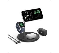 Anker MagGo Chargeur Induction iPhone 3 en 1 15W Compatible MagSafe et Certifié Qi2, Socle de Recharge à Induction pour iPhone Séries 16/15/14/13, AirPods, Apple Watch(Chargeur et câble USB C Inclus)