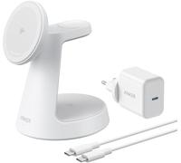 Anker MagGo Chargeur Induction iPhone 3 en 1 MagSafe 15W (Socle), Chargeur sans Fil Certifié Qi2 Compatible MagSafe, pour iPhone 17/16/15/14, Apple Watch, AirPods Pro, et Plus (Adaptateur fourni)