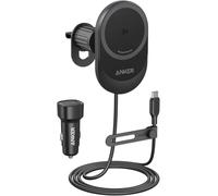 Anker MagGo Qi2 Chargeur de voiture sans fil 15 W Support magnétique, charge rapide pour iPhone Série 12-16, angle de vue réglable, USB-C, noir
