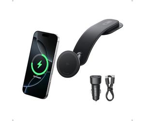 Anker Nano Chargeur Allume Cigare sans Fil Chargeur Véhicule, Magnétique et Ajustable 360°, Support Alliage Détachable, Charge Rapide 15W Certifiée Qi2 pour iPhone 17/16/15/14/13 (Adaptateur Inclus)