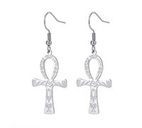 Ankh Croix Boucles D'oreilles Pour Femmes Hommes En Acier Inoxydable Ancien Symbole égyptien Dieux De l'Ankh Croix Boucles D'oreilles Cerceau Charme Amulette Bijoux (Argent 2)