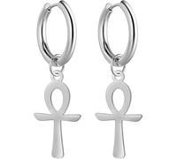 Ankh Croix Boucles D'oreilles Pour Femmes Hommes En Acier Inoxydable Ancien Symbole égyptien Dieux De l'Ankh Croix Boucles D'oreilles Cerceau Charme Amulette Bijoux (Argent)