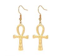Ankh Croix Boucles D'oreilles Pour Femmes Hommes En Acier Inoxydable Ancien Symbole égyptien Dieux De l'Ankh Croix Boucles D'oreilles Cerceau Charme Amulette Bijoux (Or 2)
