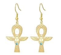 Ankh Croix Œil d'Horus Boucles d'oreilles en pierre précieuse Clé de vie Scarabée déesse égyptienne Isis Boucles d'oreilles de protection égyptienne antique amulette bijoux religieux pour femme