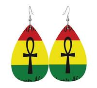 Ankh Rouge Et Verte, Symbole Des Dieux Égyptiens Pendantes En Cuir Double Face Boucles D'Oreilles Légères Pendantes Pour Femme Quotidien