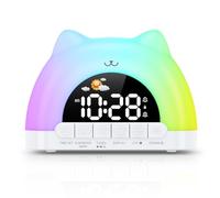 Ankilo Réveil de sommeil pour enfants, lever de soleil avec veilleuse RVB et chargeur USB de musique, 10 sons apaisants, lampe d'ambiance 11 couleurs, fonction snooze, mémoire de sauvegarde pour