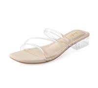 Ankis Mules à talons à lanières noires nude et blanches de 2,5 cm pour femme à talon bloc bas et épais, claire, 34 EU