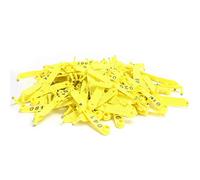 ANKROYU 100pcs Tags d'oreille de mouton Carte d'identification animale pliée jaune avec numéros intégrés Nombres de marquage de bétail durable pour usage agricole Matière en polyur