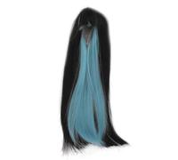 ANKROYU Ball Pouchles articulées perruques longues à double couleur droite à haute température Fibre résistant à la chaleur Coiffes de remplacement avec une frange pour 1/4 BJD 18, (Black Lake Bleu)