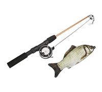 ANKROYU Bâton Amusant de pêche interactif pour Chat avec Poisson 3D réaliste, Canne télescopique Flexible et rétractable, matériau en Coton Durable, Construction ABS pour intérieur (Carpe