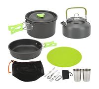ANKROYU Batterie de Cuisine de Camping Portable et légère, antiadhésive, en Aluminium oxydé Dur, avec Couverts Pliables, pour Camping, randonnée, 2 ou 3 Personnes (Orange) (Vert)