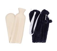 ANKROYU Bouillotte grande capacité 2000 ml, forme extra longue avec housse douce et moelleuse, anti-fuite, en caoutchouc, idéale pour l'hiver, pour soulager les douleurs cervicales (Bleu foncé)