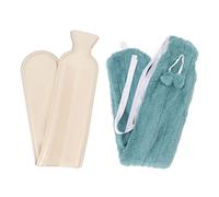 ANKROYU Bouillotte grande capacité 2000 ml, forme extra longue avec housse douce et moelleuse, anti-fuite, en caoutchouc, idéale pour l'hiver, pour soulager les douleurs cervicales (Bleu foncé) (Vert)