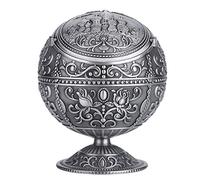 ANKROYU Cendrier boule ronde en métal artisanal vintage avec motif estampé, décoration de maison élégante, cadeau pour hôtel, club de haut niveau, alliage rouge bronze argent laito (château d'étain)