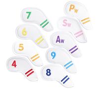 ANKROYU Couvre-têtes de Fer de Golf en Cuir PU de qualité supérieure, protecteurs de tête de Club de Golf pour golfeurs, Lot de 9 Comprenant 4 5 6 7 8 9 PW SW AW avec numéros brodé (Blanche)