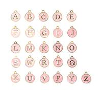 ANKROYU DIY Alloy Letter Pendants 26pcs A Z Capital Alphabet Charms Round Metal Jewelry Making Supplies for Personalized Bracelets Necklaces Crafting (Rose)