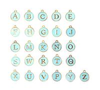 ANKROYU DIY Alloy Letter Pendants 26pcs A Z Capital Alphabet Charms Round Metal Jewelry Making Supplies for Personalized Bracelets Necklaces Crafting (Ciel bleu)