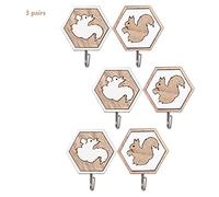ANKROYU Ensemble de 6 crochets muraux en forme d'animal, jolis crochets de suspension en bois pour serviettes, manteaux, clés, rangement dans la salle de bain, la chambre à coucher (Écureuil A3 paire)
