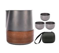 ANKROYU Ensemble de théière de voyage en alliage de Ti, théière compacte légère et portable avec infuseur amovible, sac de rangement de 3 tasses pour pique-nique de camping en plei