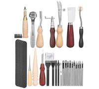 ANKROYU Ensemble d'outils d'artisanat du cuir de qualité professionnelle, 33 pièces, Kit de travail du cuir de qualité professionnelle pour la sculpture, l'estampage, le poinçonnag