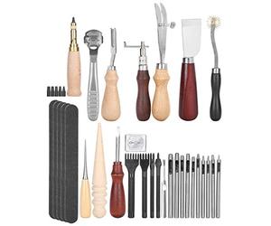 ANKROYU Ensemble d'outils d'artisanat du cuir de qualité professionnelle, 33 pièces, Kit de travail du cuir de qualité professionnelle pour la sculpture, l'estampage, le poinçonnag
