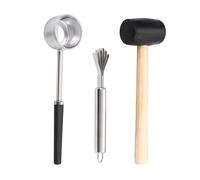 ANKROYU Ensemble d'outils d'ouverture de noix de coco en acier inoxydable 3 pièces avec marteau et grattoir pour kit de casse-noix de coco de cuisine raboteuse à viande de noix de