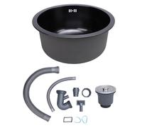 ANKROYU Évier de cuisine 304 en acier inoxydable rond simple bol évier de bar pour légumes fruits lavage vaisselle 42 cm durable design moderne facile à nettoyer pour la maison bar (Nano Noir)