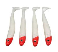 ANKROYU Fishing Lures Mous 4pcs t Queue enroulée de la Queue bouclée Bait Premium Flexible Action de Natation réaliste pour la pêche en mer Saline Salicone Matière 42G (Tête Rouge et Corps Blanc)