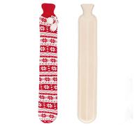 ANKROYU Grande bouillotte extra longue en caoutchouc de 2 000 ml, chauffage rapide, pour soulager les douleurs dorsales et la taille, idéale pour l'hiver (Noël rouge) (Flocon de neige gris) (Flocon