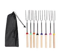 ANKROYU Kit de bâtonnets à rôtir télescopiques extensibles pour guimauve, 8 pièces, avec sac de rangement en toile, brochettes rétractables, fourchettes à hot-dog pour le camping,
