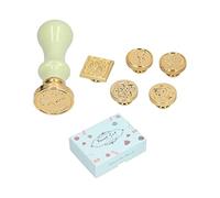 ANKROYU Kit de tampons de cire en bois et métal de qualité supérieure, antirouille, avec 5 têtes de sceau, pour invitations de mariage, enveloppes, lettres, loisirs créatifs et cad (Verte)