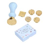 ANKROYU Kit de tampons de cire en bois et métal de qualité supérieure, antirouille, avec 5 têtes de sceau, pour invitations de mariage, enveloppes, lettres, loisirs créatifs et cad (Bleue)