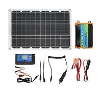 ANKROYU Kit d'énergie solaire portable 300 W avec panneau solaire monocristallin 18 W, contrôleur de charge 30 A, onduleur pour camping, camping-car, alimentation de secours (12V à 220V)