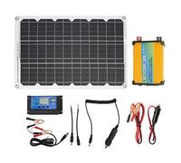 ANKROYU Kit d'énergie solaire portable 300 W avec panneau solaire monocristallin 18 W, contrôleur de charge 30 A, onduleur pour camping, camping-car, alimentation de secours (12V à 220V)