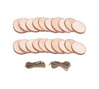 ANKROYU Lot de 20 cercles de bois naturels non finis, tranches de bois rondes pour projets de bricolage, décorations d'arbre de Noël, décoration d'intérieur avec corde de chanvre