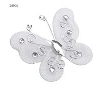 ANKROYU Lot de 24 papillons à paillettes en maille transparente pour décoration de fête de mariage, accessoires pour vêtements de maison, bleu, rose, violet, rouge, 5 cm (Blanc)