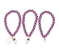 ANKROYU Lot de 3 porte-clés de bracelet en perles de perles, couleur délicate, ronde brillante, en ABS, avec tête à boucle en métal, trois styles, tête de crevette, pendentif ours (Violet)