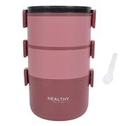 ANKROYU Lunch Box Box Thermal Lunch Box Portable Three Layer Detachable Compartment Design Leak Proof Microwave Safe BPA for Office Home Picnic School Students 2200ml Round (Xiya rouge)