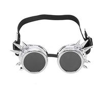 ANKROYU Lunettes Steampunk vintage coupe-vent pour cyclisme, en ABS industriel double couche, verres amovibles, sangle ajustable, pour sports de plein air, moto. Couleurs : noir, r (Argent brillant)